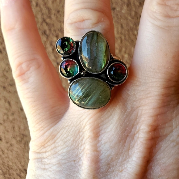 New Labradorite & Bi-Color Tourmaline Silver Ring. - Picture 8 of 16